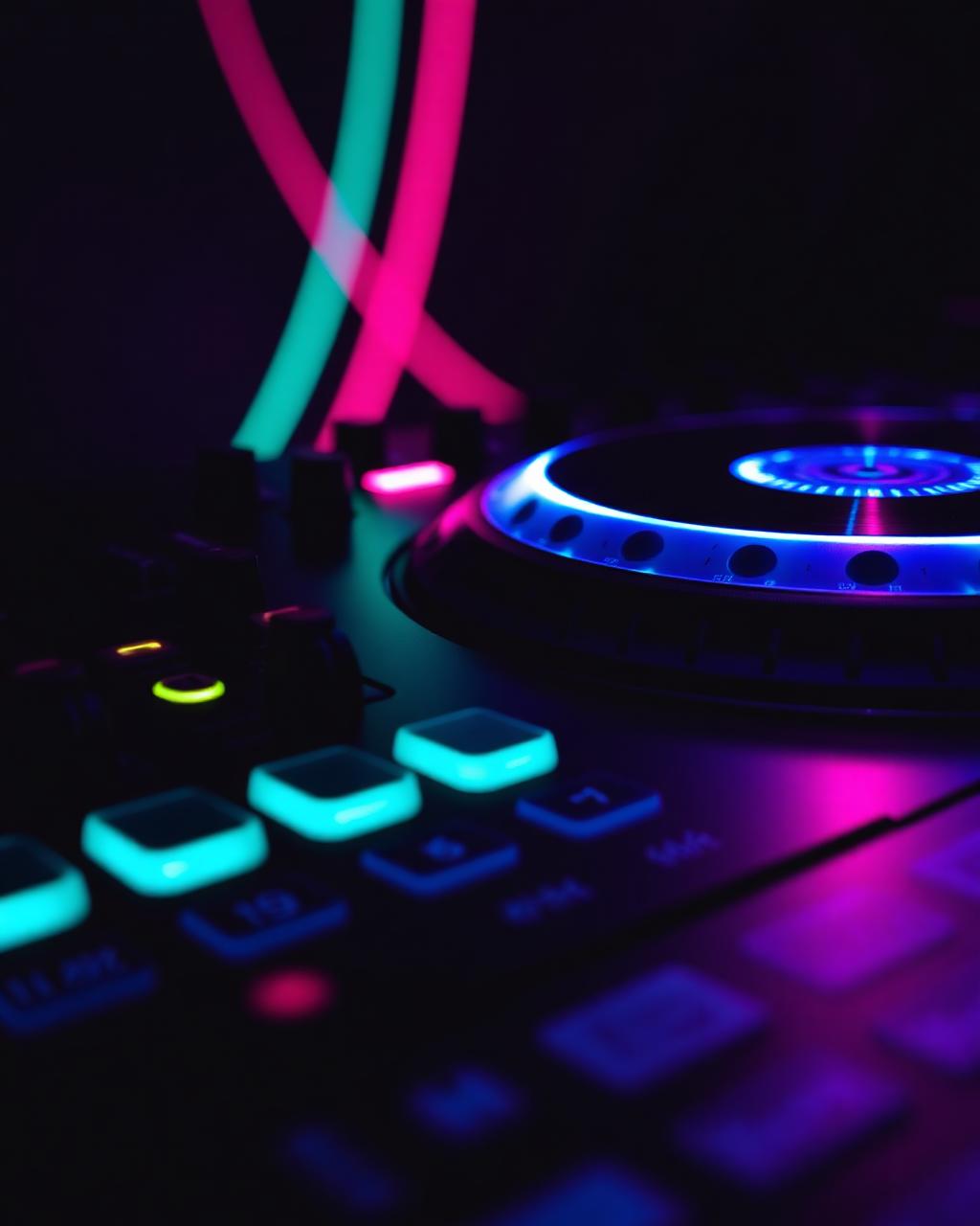 DJ turntable with neon lights
